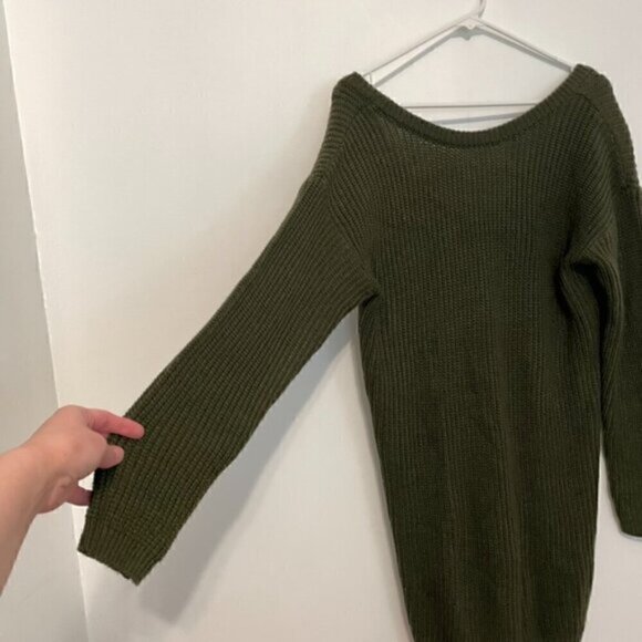 LULUS LULU'S Bringing Sexy Back Backless Sweater Dress Olive Green V-Neck Back M - Picture 8 of 15